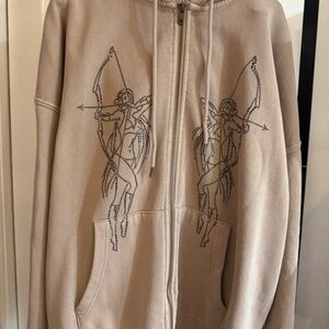 Forever 21 Tan Graphic Hoodie Jacket